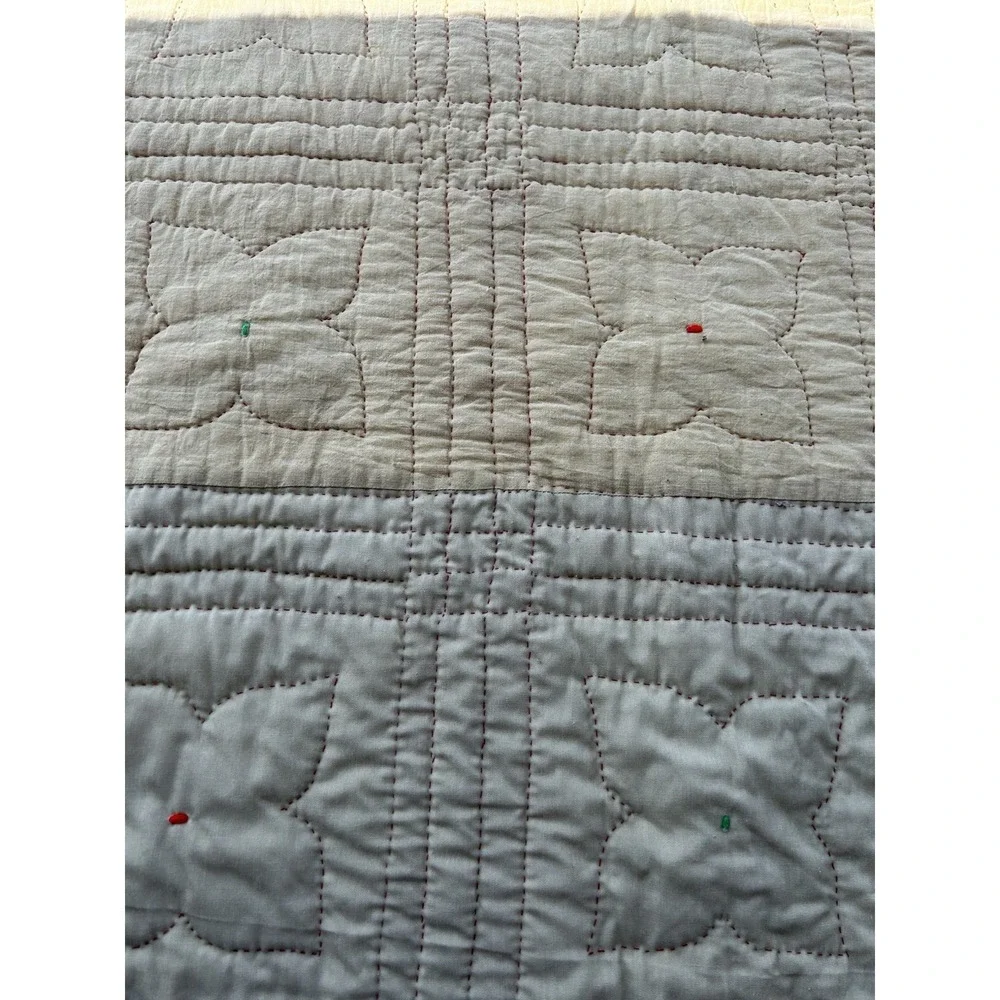 Redwork Quilt Hand Embroidered Botanical Flower Blocks Red White 60